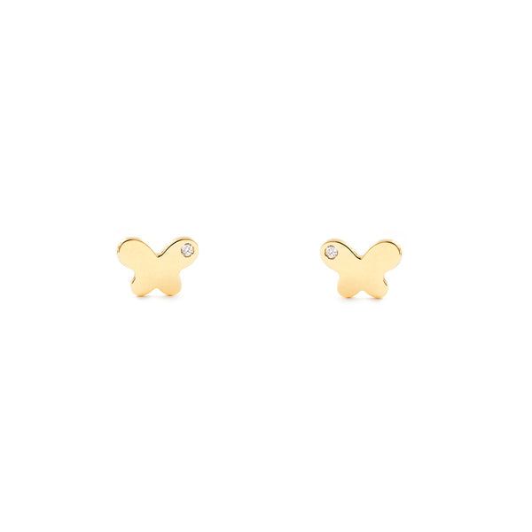 9ct Yellow Gold Butterfly Cubic Zirconia Children's Baby Girls Earrings shine