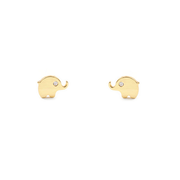 9ct Yellow Gold Elephant Cubic Zirconia Children's Baby Girls Earrings shine