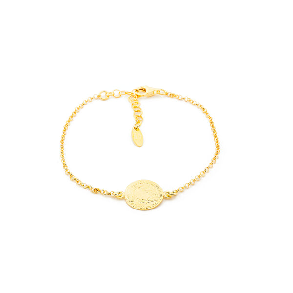 Pulsera Mujer Plata de Ley Dorado Moneda Romana Brillo