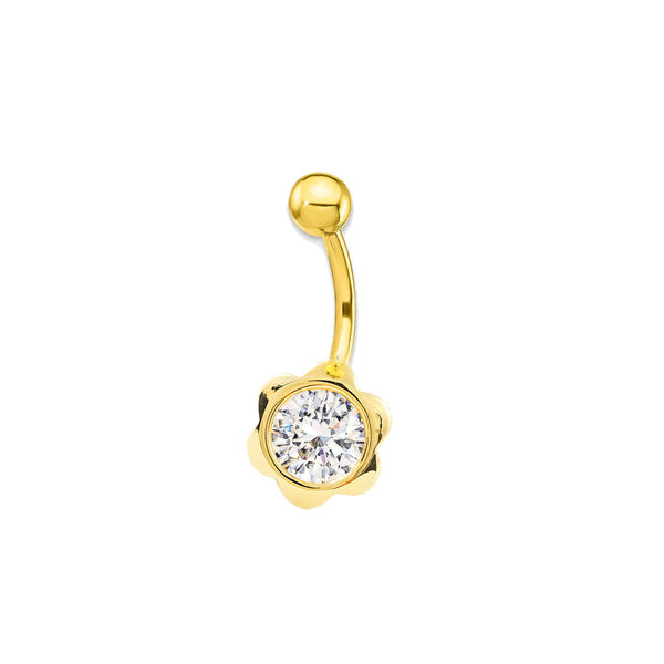 Yellow Gold 18K Navel Piercing with Flower CZ Sparkle