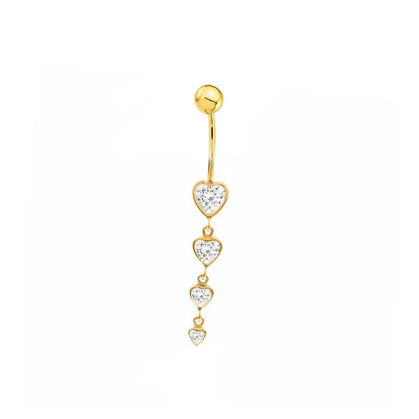 Yellow Gold 9K Navel Piercing with Heart Shaped Cubic Zirconia Sparkle