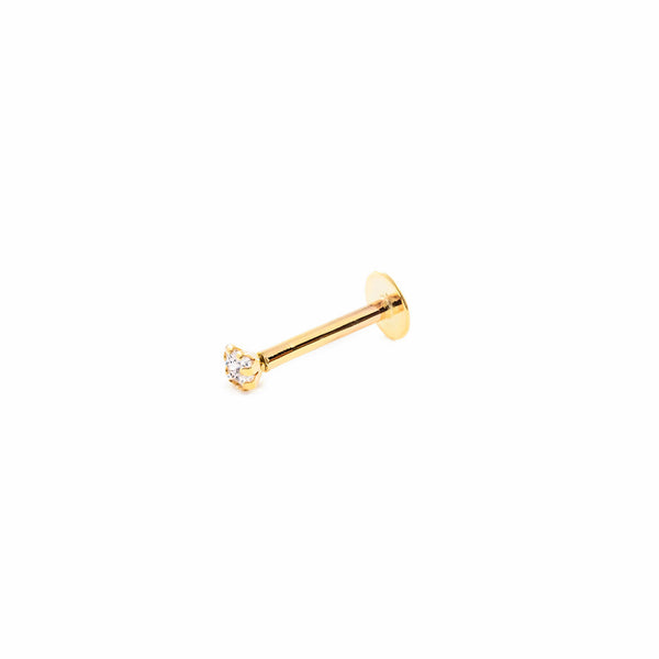 Yellow Gold 9K Square Lip Piercing with Cubic Zirconia Sparkle