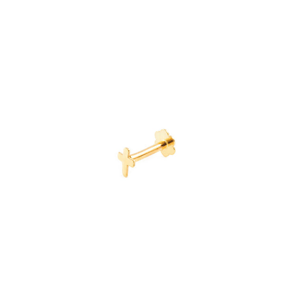 Piercing Oro Amarillo 9K Cartilago Cruz Brillo