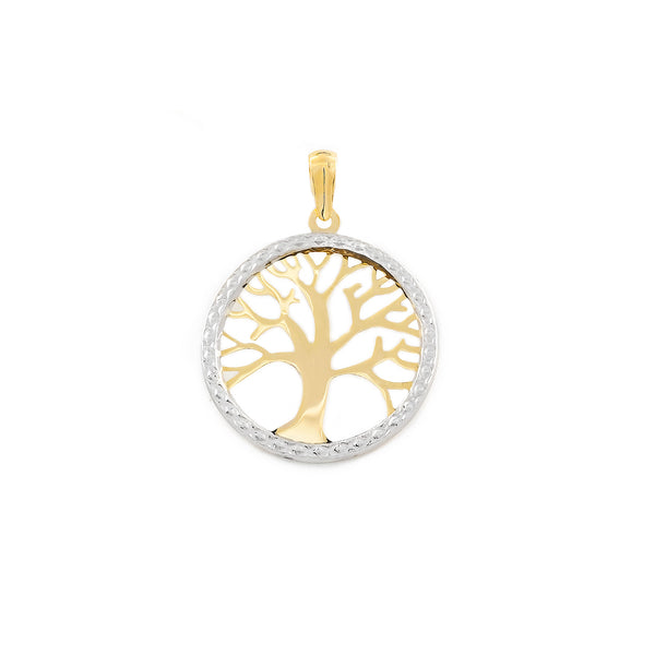 9ct two color gold Tree of Life pendant shine and texture