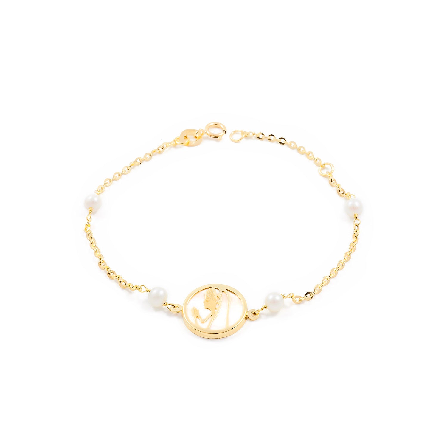 Pulsera De Oro Para Niña Con Detalle De Oso Y Perlas - Incluye Estuche De Regalo Y Certificado