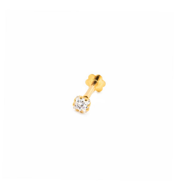 Yellow Gold 9K Square Cartilage Piercing with 2.5mm Cubic Zirconia Sparkle