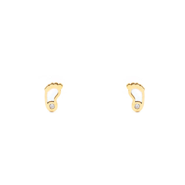 9ct Yellow Gold Nacre Foot Cubic Zirconia Children's Baby Girls Earrings shine