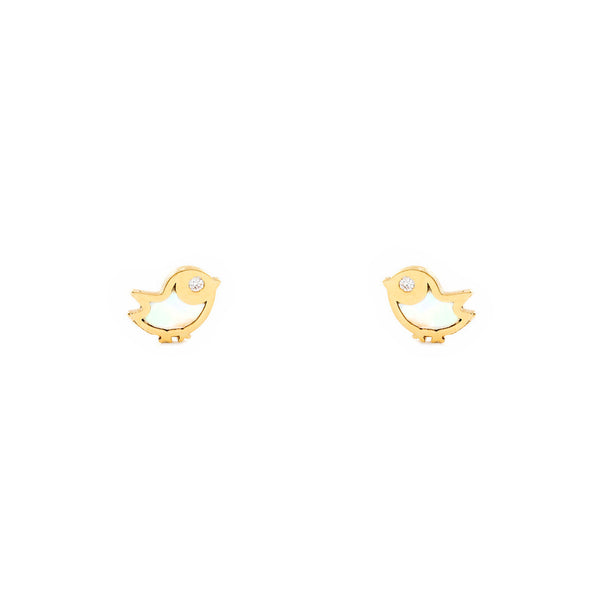 9ct Yellow Gold Nacre Bird Cubic Zirconia Children's Baby Girls Earrings shine