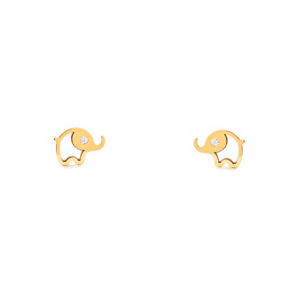 9ct Yellow Gold Nacre Elephant Cubic Zirconia Children's Baby Girls Earrings shine