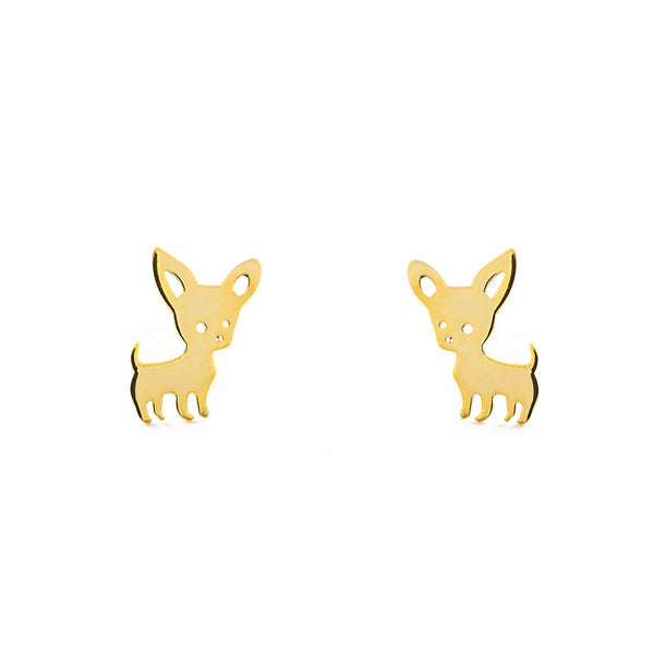 9ct Yellow Gold Dog Children's Girls Earrings shine