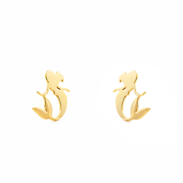 9ct Yellow Gold Mermaid Children's Girls Earrings shine
