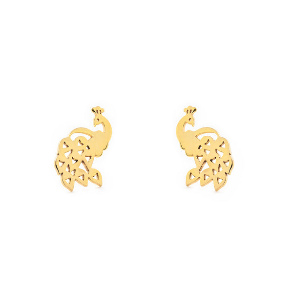 9ct Yellow Gold Peacock Children's Girls Earrings shine