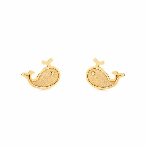 9ct Yellow Gold Whale Children's Girls Earrings shine