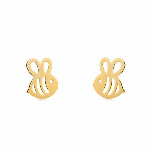9ct Yellow Gold Bee Children's Girls Earrings shine
