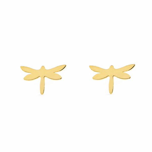 9ct Yellow Gold Dragon-fly Children's Girls Earrings shine