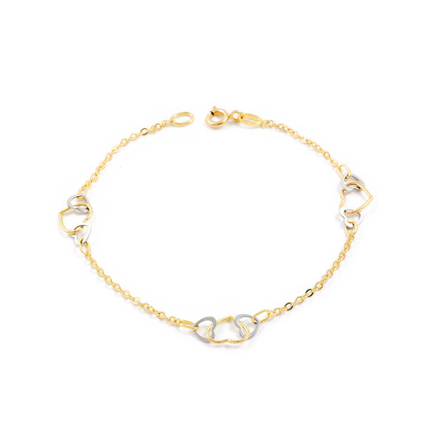 18ct two color gold Women's Bracelet 18 cm Heart Shaped Sparkle