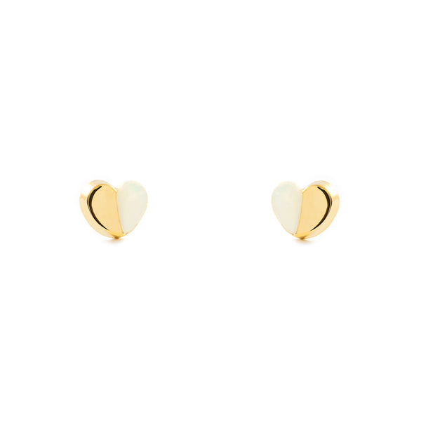 9ct Yellow Gold Nacre Heart Children's Baby Girls Earrings shine