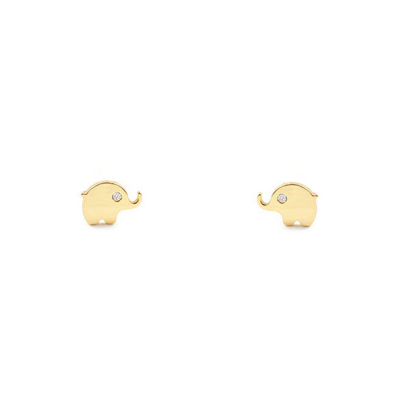 9ct Yellow Gold Elephant Cubic Zirconia Children's Baby Girls Earrings shine