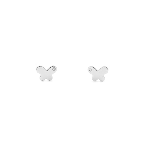 Pendientes Bebe-Niña Oro Blanco 9K Mariposa Circonita Brillo