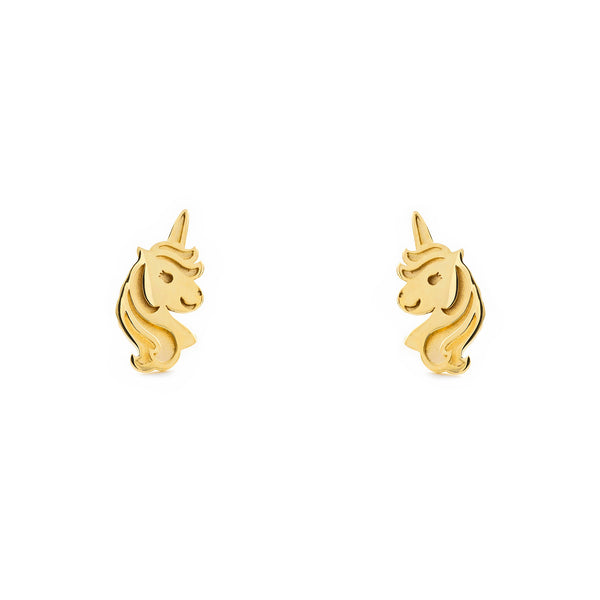 9ct Yellow Gold Unicorn Children's Girls Earrings shine
