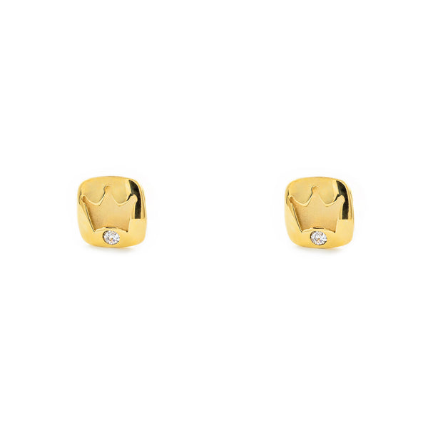 9ct Yellow Gold Crown Cubic Zirconia Children's Girls Earrings shine