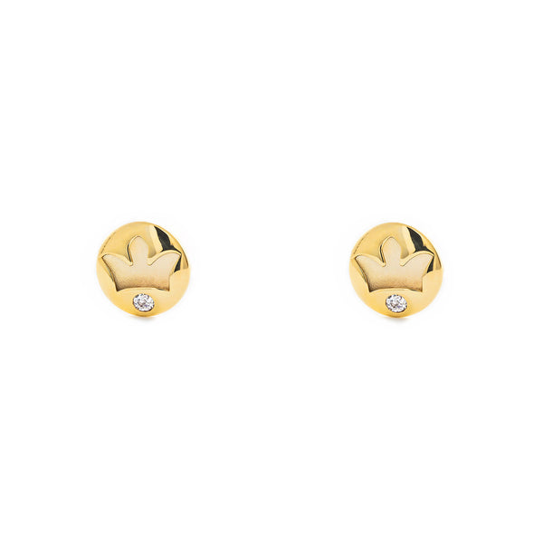 9ct Yellow Gold Crown Cubic Zirconia Children's Girls Earrings shine