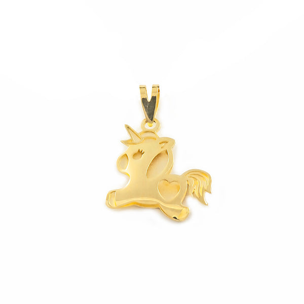 9ct Yellow Gold Unicorn pendant matt and shine