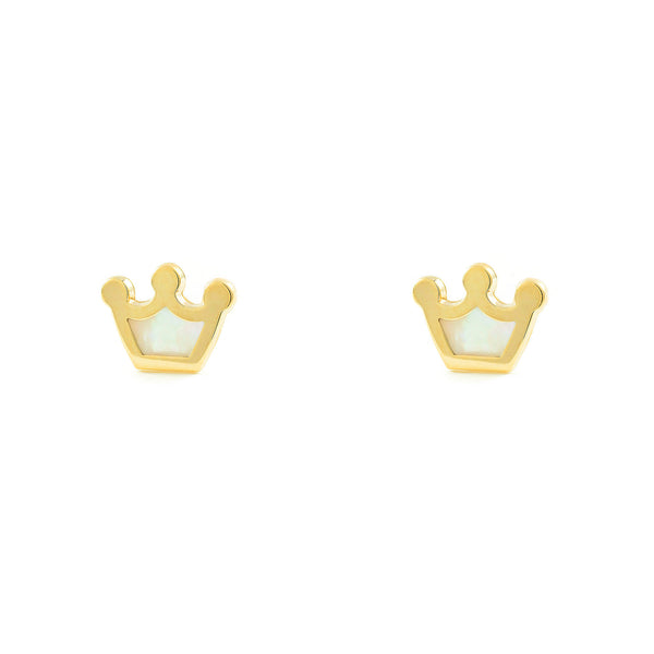 9ct Yellow Gold Nacre Crown Children's Girls Earrings shine