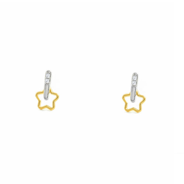 9ct two color gold Star Cubic Zirconias Children's Baby Girls Earrings shine