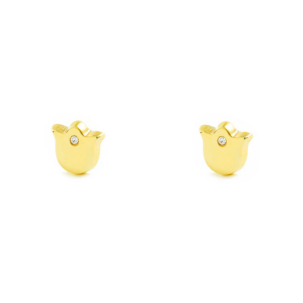 9ct Yellow Gold Tulip Cubic Zirconia Children's Baby Girls Earrings shine