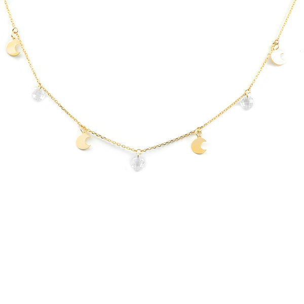 9ct Yellow Gold Moons Cubic Zirconias Necklace 40 cm