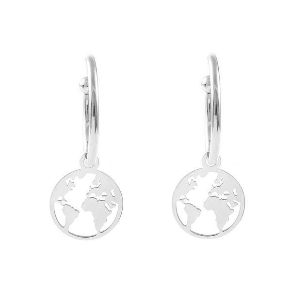 925 Sterling Silver World Hoops shine earrings 30x12 mm