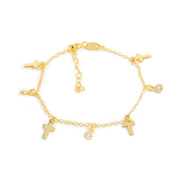 Pulsera Plata de Ley Dorado Cruzes Circonitas Brillo