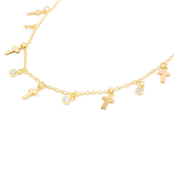 925 Sterling Silver Gold-plated Crosses Zircon Necklace Shine