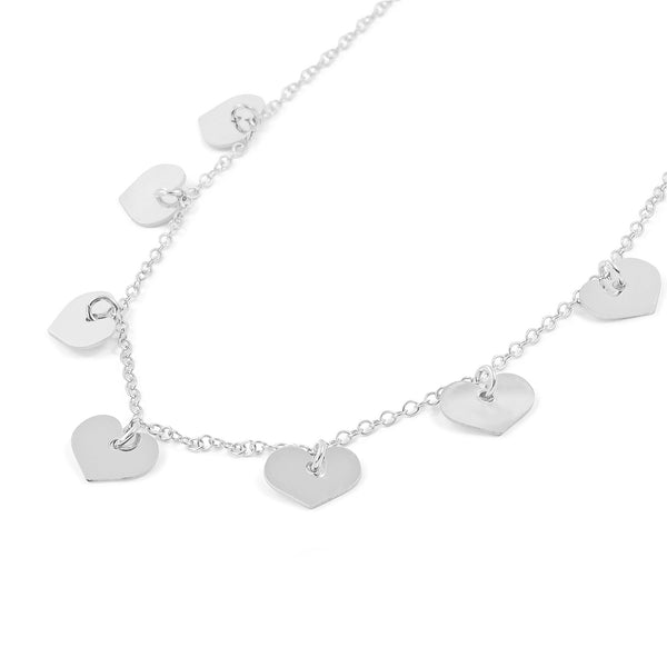 Collar Plata de Ley Corazones Brillo