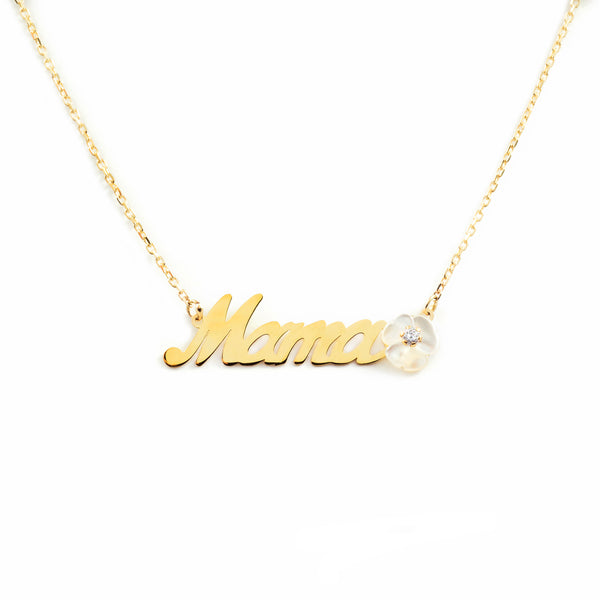 9ct Yellow Gold Nacre Mama Flowers Cubic Zirconias Necklace 43 cm