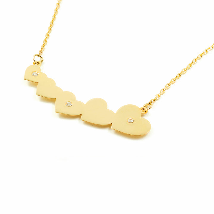 Collar oro corazones unidos con circonitas (9Kts)