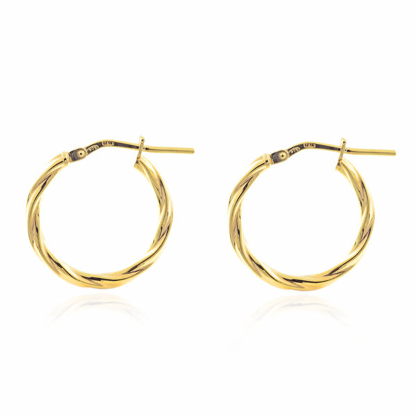 925 Sterling Silver gold-plated Twisted Hoops shine earrings 19x2 mm