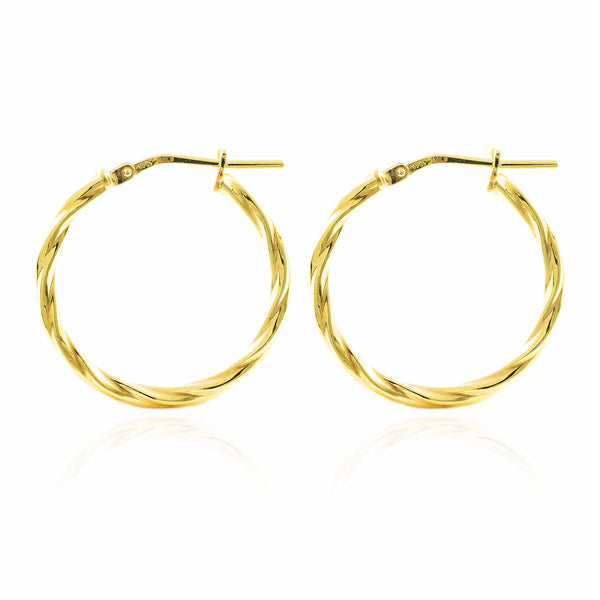 925 Sterling Silver gold-plated Twisted Hoops shine earrings 24x2 mm