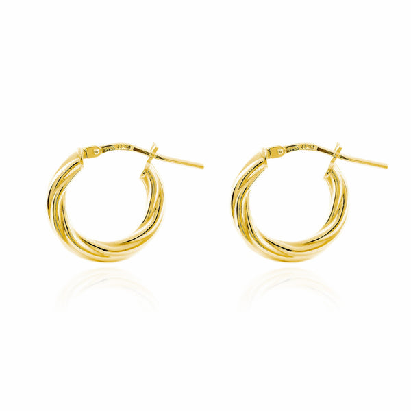 925 Sterling Silver gold-plated Twisted Hoops shine earrings 16x3 mm