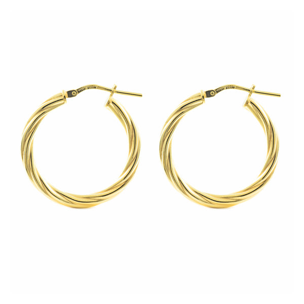 925 Sterling Silver gold-plated Twisted Hoops shine earrings 26x3 mm