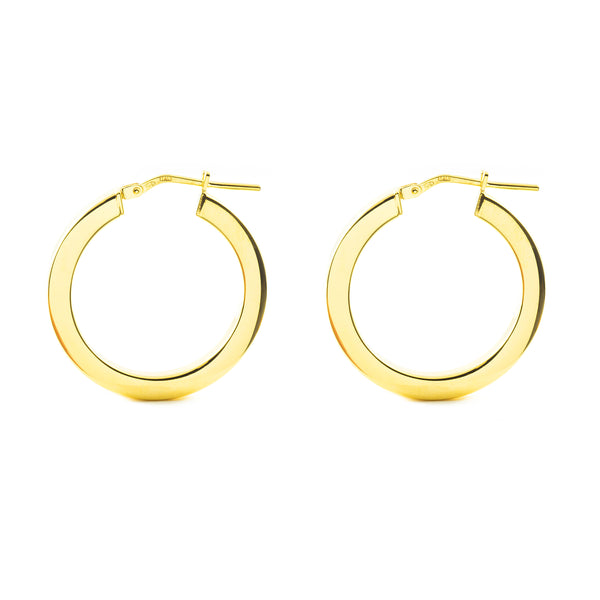 925 Sterling Silver gold-plated Square Hoops shine earrings 26x3 mm