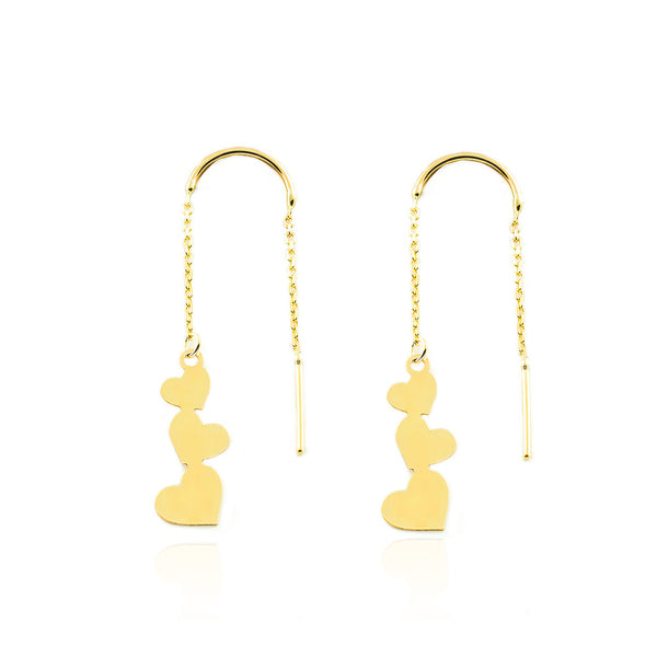 Pendientes Mujer Oro Amarillo 9K Corazones Brillo