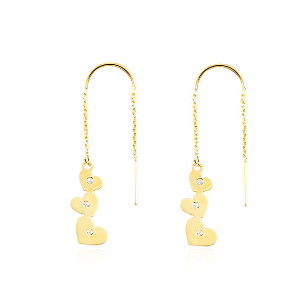 9ct Yellow Gold Hearts Cubic Zirconias Earrings shine
