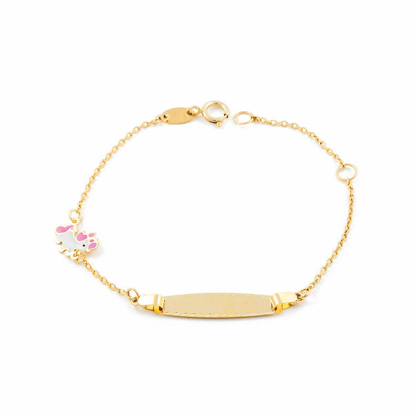 9ct Yellow Gold Unicorn Pink Matte and Shine Slave Girls Personalised Bracelet 14 cm