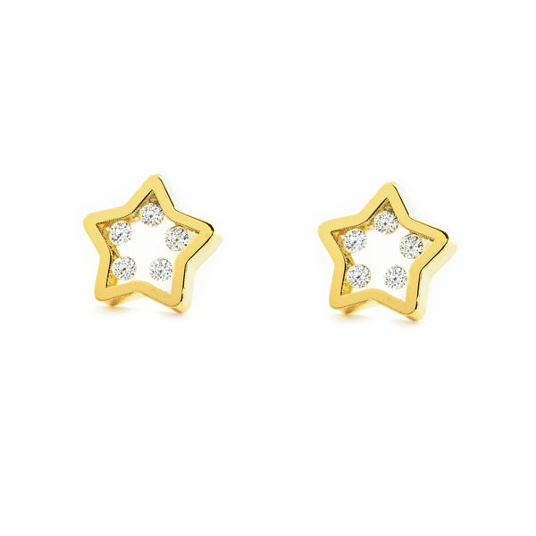 9ct Yellow Gold Star Cubic Zirconias Children's Girls Earrings shine