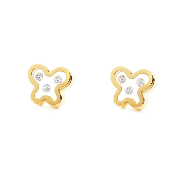 9ct Yellow Gold Butterfly Cubic Zirconias Children's Baby Girls Earrings shine