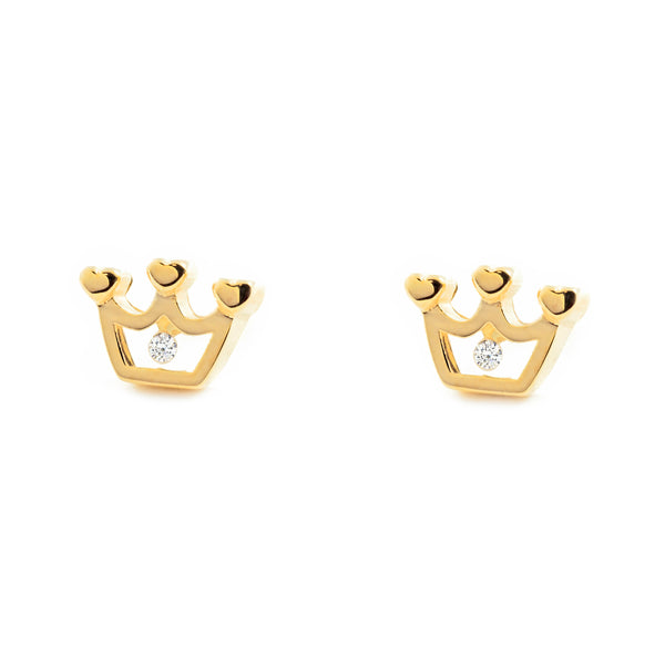 9ct Yellow Gold Crown Cubic Zirconias Children's Girls Earrings shine