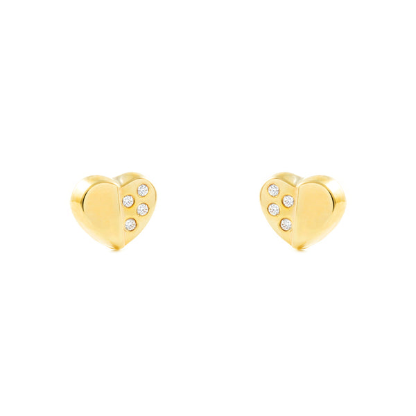 9ct Yellow Gold Heart Cubic Zirconias Children's Baby Girls Earrings shine