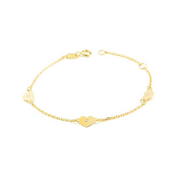 9ct Yellow Gold Heart-Shaped Zirconia Girls Bracelet 14 cm